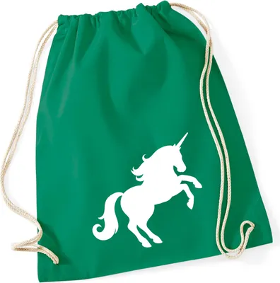 Produktbild von Huuraa Turnbeutel Einhorn Silhouette 12 Liter Kelly Green Baumwolle Rucksack Geschenkidee