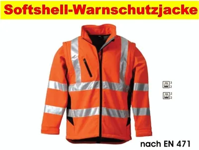 Produktbild von Softshell Warnschutzjacke nach EN 471 Warnorange Marine Größe L