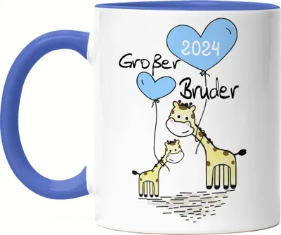 Produktbild von Großer Bruder 2024 Tasse Blau Ankündigung Schwangerschaft Brüder Kinder Babynews Giraffen Motiv