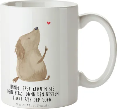 Produktbild von Mr. & Mrs. Panda Trinkbecher Hund Liebe - Weiß - Geschenk, Hunde, Becher, Tasse, Sprüche, Teetasse, Kaffeetasse, Kaffeebecher, Herz, bedruckt