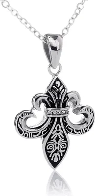 Produktbild von Edelstahl Anhänger Bourbonische Lilie Geschwärzt Cz Steine Mit Edelstahl Kette- P4015-76 - 45.0 Zentimeter