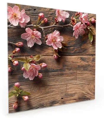 Produktbild von Küchenrückwand Spritzschutz Glas mit Motiv Holzblüten 40 x 40 cm