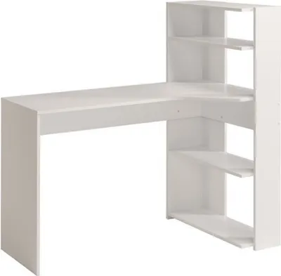 Image de Bureau d'Angle Contemporain PARISOT JUNE, Blanc, L 122 cm, 1 Plateau, 2 Tablettes