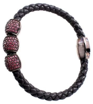 Produktbild von Pesavento Armband aus schwarzem Leder und Sterlingsilber, 19 cm Länge