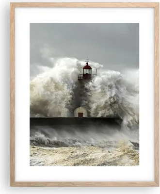 Produktbild von Gerahmtes Poster - Rahmen in heller Eiche - Leuchtturm Ozean Sturm - 40x50 cm - Wand Bild - Wanddeko - Wandbilder - Wandposter - Bilderrahmen - Bilder - Kunstdruck - Wandbild - P2NPA40x50-2442