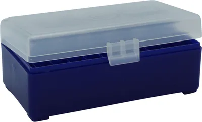 Produktbild von WPW Patronenbox Kaliber .357 - 50 Stück blau-transparent mit Klappdeckel