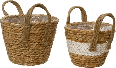 Produktbild von Blumentopf geflochten mit Henkel 14-17cm Natur / Weiß 2er Set