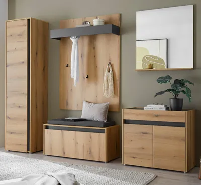 Produktbild von Garderobe Set 6-teilig "Center" in Evoke Eiche und grau Garderobenkombination 260 x 200 cm