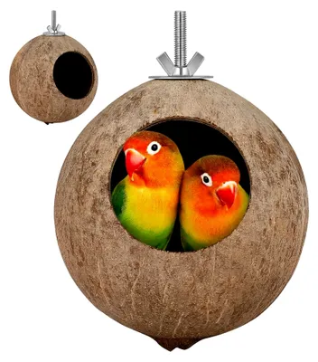 Produktbild von Vogelhaus aus Kokosnussschalen, natürliche Kokosnuss-Schale, Vogelkäfig für Wellensittiche, Papageien und andere Haustiere