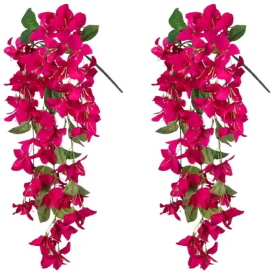 Produktbild von 2 Stück künstliche Bougainvillea speetabilis zum Aufhängen, UV-beständig, realistische Kunstblumen, Dekoration für Hochzeiten, Partys, drinnen und draußen, Garten und Hof
