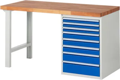 Produktbild von Werkbank mit 8 Schubladen - Teilauszug - 60:3 / 90:3 / 120:1 / 150:1 - 840 x 1.500 x 700 mm (HxBxT) - Traglast 1.000 kg - Buche