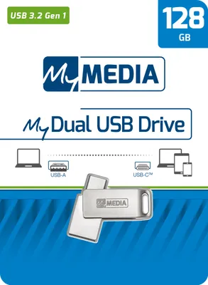 Produktbild von MyMedia MyDual USB 3.2 Gen 1, 128 GB, USB Type-A / USB Type-C, 3.2 Gen 1 (3.1 Gen 1), Drehring, 9 g, Silber