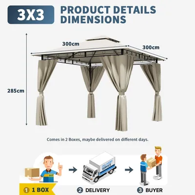 Obrázok produktu pre JUMMICO záhradný pavilón 3x3 m s dvojitou strechou, vodotesné a stabilné párty stanovisko so bočnými stenami, skladací pavilón so zosilnenými kotvami do zeme pre záhradu