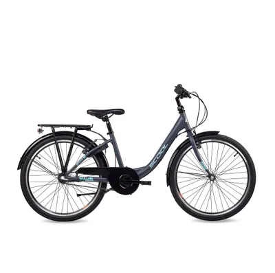 Image de Vélo enfant 24 pouces, 3 vitesses, vélo fille, S’COOL chiX, à partir de 7-11 ans, 130-145 cm, gris foncé/turquoise