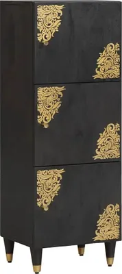 Produktbild von Highboard mit Regal Schwarz 40 x 33 x 110 cm Massivholz Mango