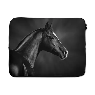 Produktbild von MuchoWow® Laptop Hülle 17 Zoll Laptoptasche Pferd - Tiere - Schwarz - Weiß - Porträt - Zipper - Schutzabdeckung