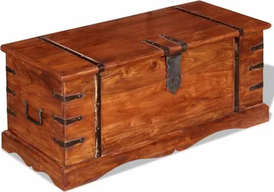 Produktbild von Massivholz Aufbewahrungstruhe Braun 90 x 40 x 40 cm mit zwei Griffen