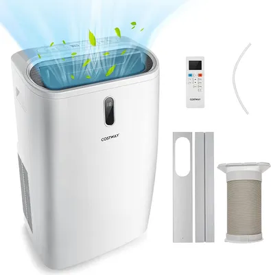 Produktbild von COSTWAY 5in1 Klimaanlage 14000BTU/4,1kW für 104m³, Klimagerät mobil 56dB Entfeuchter Ventilator, Heizlüfter 3,2kW inkl. Schlafmodus , 24H Timer , Fernbedienung & App 16-32℃, EEK A, R290