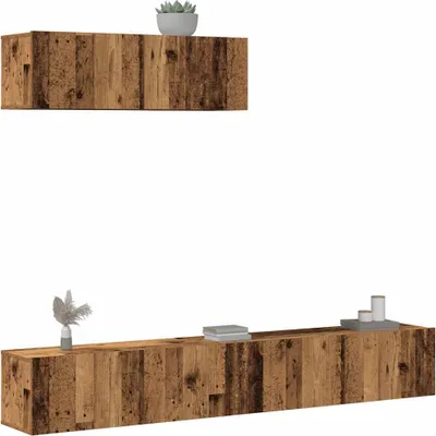 Produktbild von "Rabatt" 3-tlg. TV-Schrank-Set - Hängend Wohnwand Modern - Wandmontage Altholz-Optik Holzwerkstoff - TV-Schränke CC12281