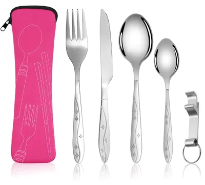 Productafbeelding van Campingbesteck Set van 6 Stuks met Lepel, Vork, Mes en Opbergtas