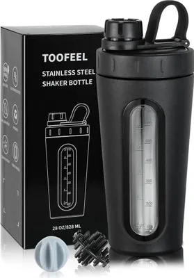Image de Gobelet Protein Shaker en acier inoxydable 28 oz avec 2 fouets