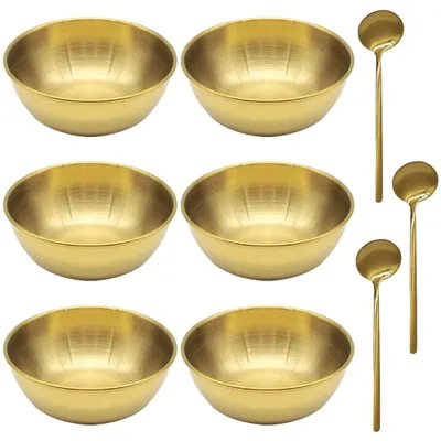 6er-Set goldene Edelstahl-Dip-Schalen mit 3 Löffeln