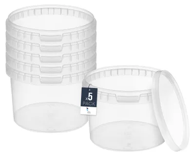 Image de BenBow Seau avec couvercle 0,5L x5 Transparent - qualité alimentaire, stable, hermétique, anti-fuite, inodore - seau en plastique avec anse - vide