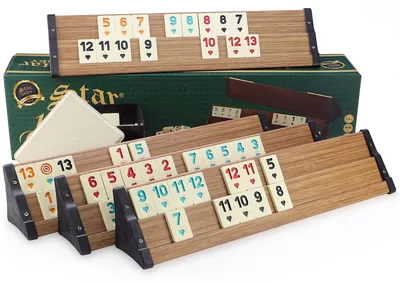 Rummy Set Okey, 108 Melamin-Steine, Holzoptik, 101 Plus