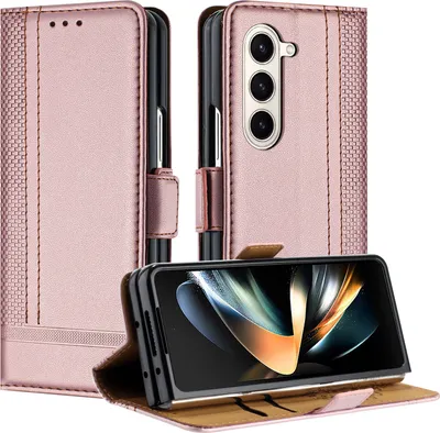 Produktbild von Handyhülle für Samsung Galaxy Z Fold 5 Leder Flip Klappbare Schutzhülle mit Standfunktion Pink
