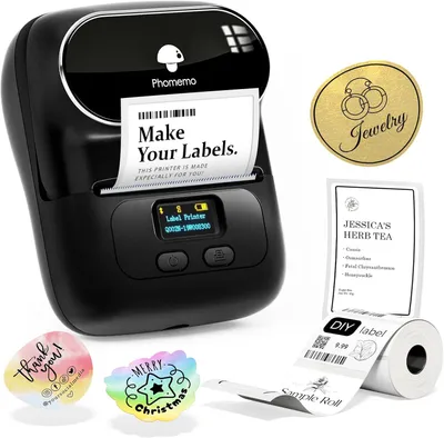 Produktbild von Tragbarer Bluetooth Etikettendrucker 203 DPI Barcode Beschriftungsgerät für iOS & Android, Mini Thermodrucker für Haushalt, Büro, Kleidung & Einzelhan
