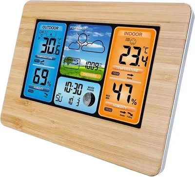 Immagine prodotto di Stazione meteorologica con sensore interno/esterno - LCD, allarme, temperatura, umidità, barometro, previsioni, fasi lunari, sveglia