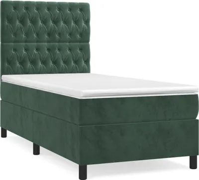 Produktbild von vidaXL Boxspringbett mit Matratze Dunkelgrün 90x190 cm Samt