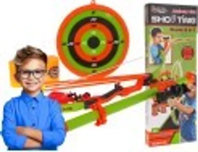 Zdjęcie produktu dla zabawka sportowa ŁUK + PISTOLET + strzały + tarcza ZESTAW ŁUCZNIKA dla dzieci
