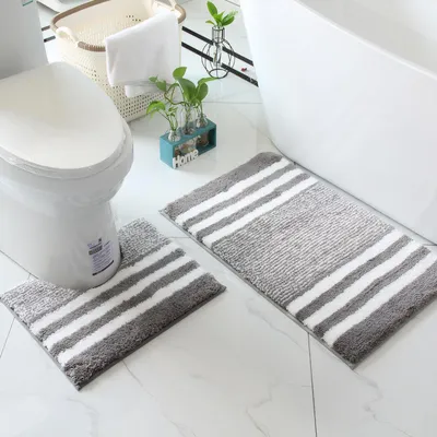 Image de Lot de 2 tapis de bain, lot de tapis de bain extra-épais, tapis de bain, tapis de salle de bain, tapis de bain absorbant et antidérapant, tapis de bain lavable (gris foncé)