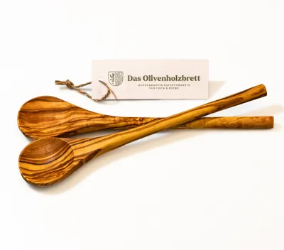Produktbild von 2er Set Kochlöffel aus Olivenholz mit rundem Stiel 30 cm