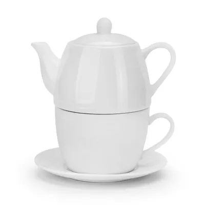 Produktbild von TEEKANNE Porzellan mit Tasse Untertasse Deckel Weiß KAFFEEKANNE Teekessel 0,2 L