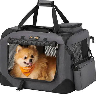 Produktbild von Feandrea Faltbare Hundebox, Hundetransportbox, S, Hundetasche, Oxford-Gewebe, Netz, atmungsaktiv, tragbar, Metallrahmen, mit Griffen, Taschen