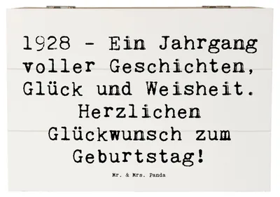 Produktbild von Mr. & Mrs. Panda Box Spruch 1928 Geburtstag 22 x 15 cm - Weiß - Geschenk, Schatulle, Geschichten, Geburt, Schatzkiste, Happy Birthday, geschenkkiste, feiern, fotobox