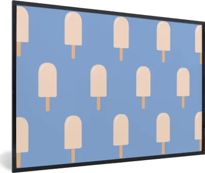Produktbild von MuchoWow® MuchoWow® Gerahmtes Poster Eiscreme - Muster - Blau 30x20 cm - Poster mit zchwarzem Bilderrahmen - Kunstdruck - Bild-Poster