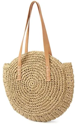 Produktbild von Strohtasche, Damen-Umhängetasche, Retro-Rundtasche, Strandtasche, Shopper-Korbtasche, große Schultertasche, Einkaufstasche