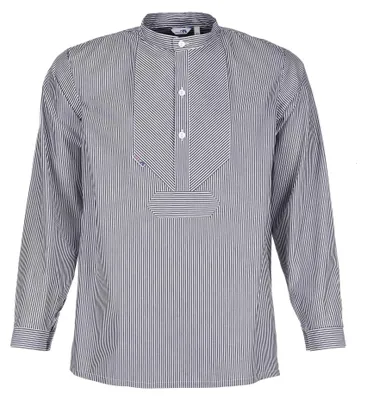 Produktbild von modAS Uni Fischerhemd Sommer Langarm-Shirt mit Stehkragen - Gestreiftes Hemd im Finkenwerder-Stil in Marine-Weiß (53) Größe Damen 42 – Herren 48