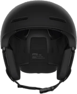 The inside of a black ski helmet.