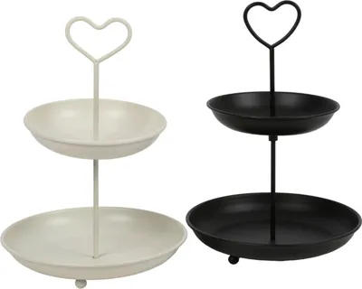 Produktbild von Etagere 2-stöckig Metall H 25 cm mit Herzgriff – dekorativer Servierständer in verschiedenen Farben, ideal für Gebäck Obst oder Schmuck, stilvoll und romantisch