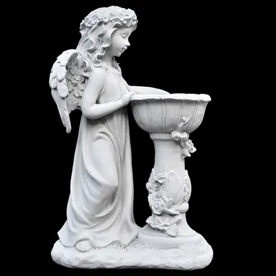 Produktbild von wilai, Stehender Engel Wasserbrunnen aus massivem Steinguss, hellgrau, 55 cm H 24 cm B 34 cm T, für Innen- und Außenbereich
