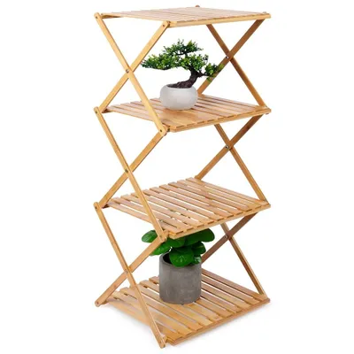 Obrázek produktu pro Elegantní a funkční bambusová police se čtyřmi úrovněmi.