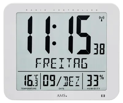 Produktbild von AMS 5884 Funk-Wanduhr, digital, Silber, Kunststoff