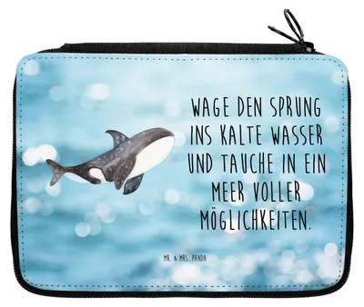 Produktbild von Mr. & Mrs. Panda Federmappe Orca - Oceanblue - Geschenk, Bleistiftetui, Arbeit, Meer, Stifteetui, Stifte Etui, Möglichkeiten, Federmäppchen, Mäppchen, Orcas, Wal