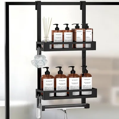 Imagen del producto de Organizador de ducha colgante - Sin taladro - 2 cestas - Negro - Para la ducha