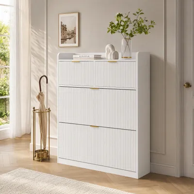 Immagine prodotto di ProximaX Scarpiera a 3 ante, scarpiera stretta, scarpiera con 2 cassetti, divisorio regolabile, per scarpe, corridoio, portali, 24 x 110 x 80 cm, bianco