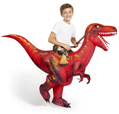 Aufblasbares Dino-Kostüm Ride-on Raptor, T-Rex, Rot, S